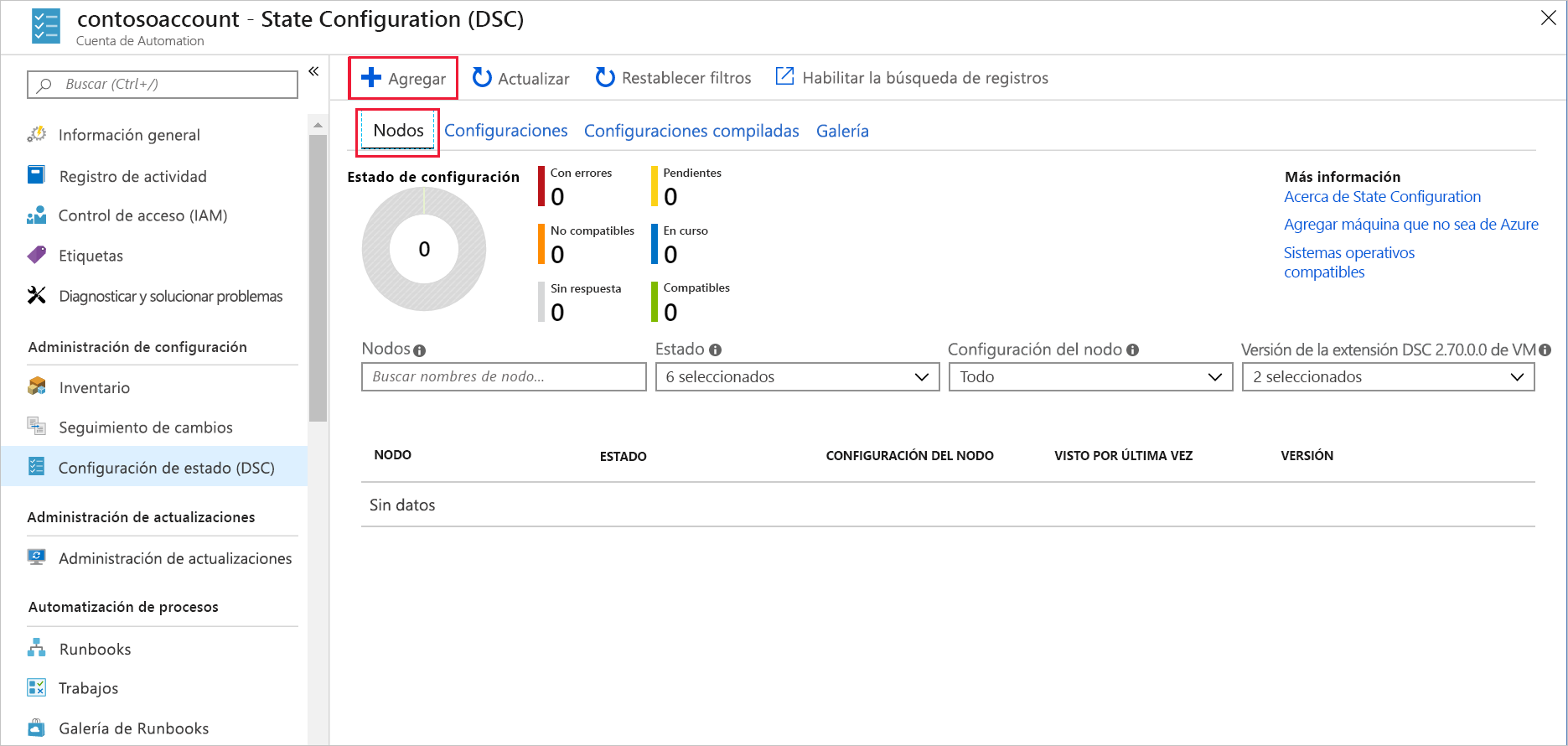 Screenshot of the Azure portal, showing the Nodes pane.