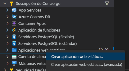 Screenshot showing where to go to create a web app.