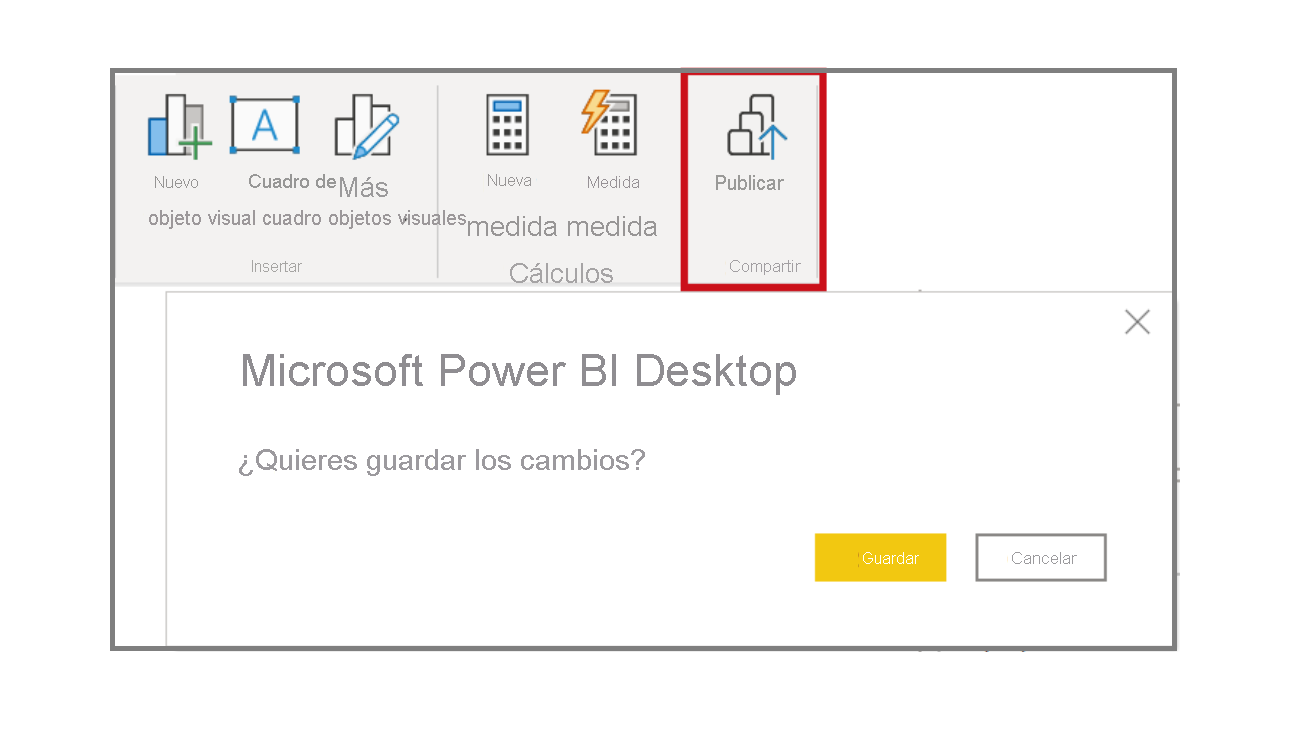 Captura de pantalla del botón Publicar de Microsoft Power BI Desktop