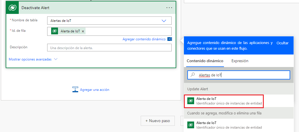 Captura de pantalla de IoT Alert resaltada