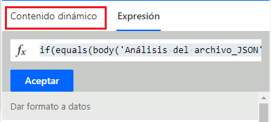 Captura de pantalla de la expresión pegada en la pestaña Expresiones