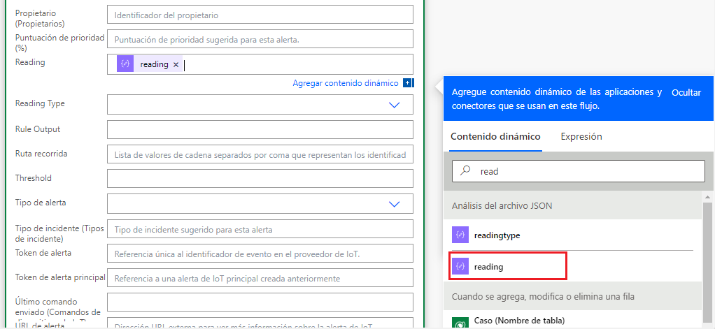 Captura de pantalla de Reading en Analizar JSON