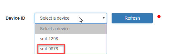 Captura de pantalla del campo Seleccionar un dispositivo con smt-9876 seleccionado.