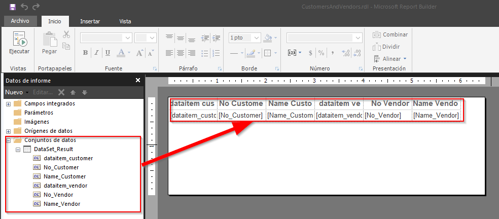Captura de pantalla del diseño de las tablas Customer y Vendor