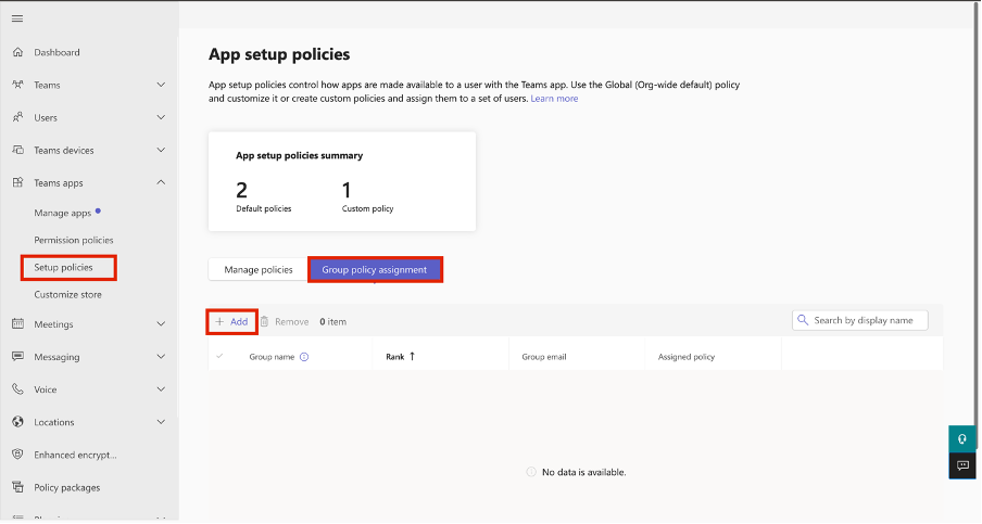 Screenshot of the Group policy assignment tab.