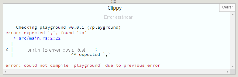 Screenshot of the Clippy tool results in the Rust playground.