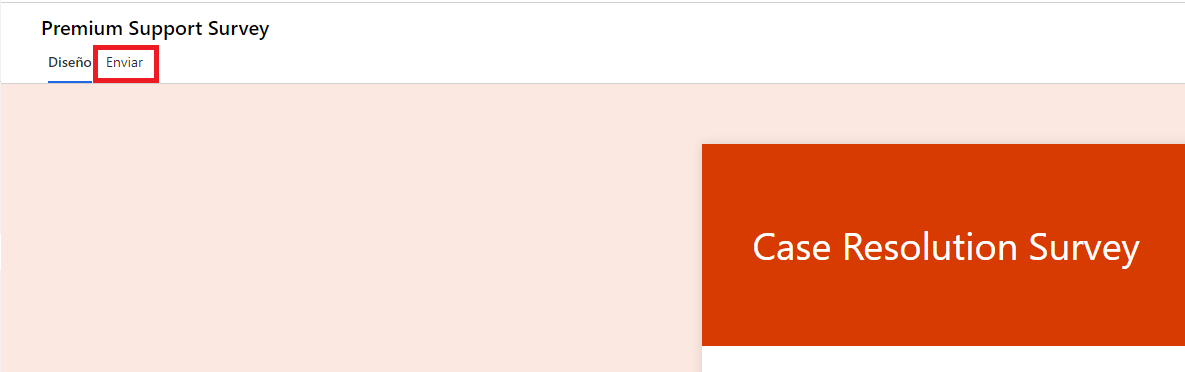 Captura de pantalla que muestra la encuesta de soporte premium abierta. La pestaña Enviar aparece resaltada en la parte superior de la encuesta.