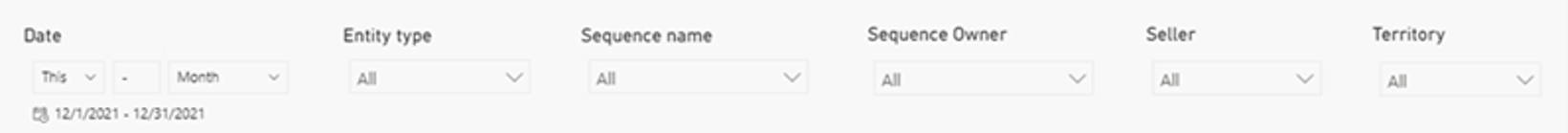 Captura de pantalla de la sección de filtros de datos del informe de aceleración de ventas