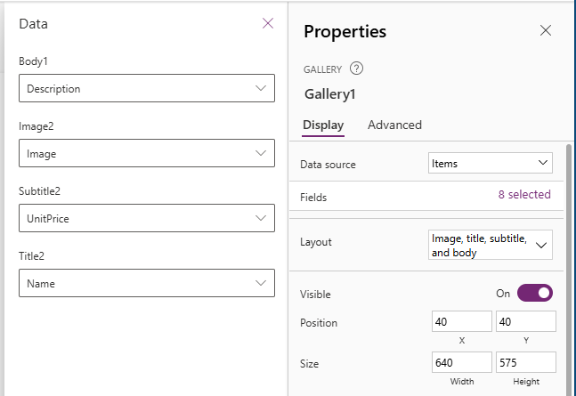 Captura de pantalla del diseño de la vista Propiedades en la aplicación