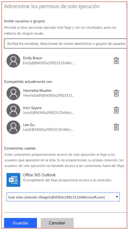 Captura de pantalla de los permisos para la ejecución exclusiva de conexiones