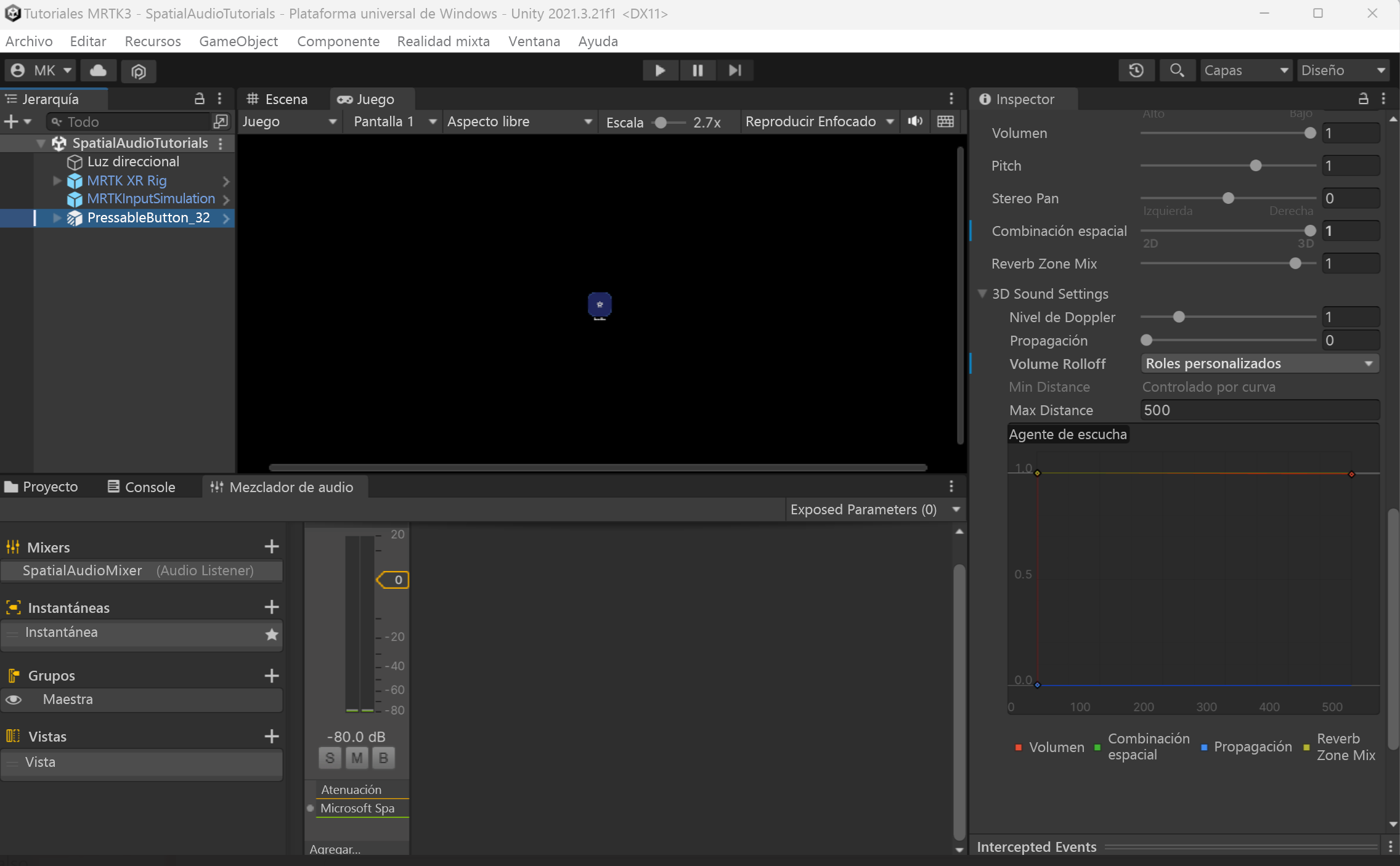 Screenshot of Button 3D sound settings.