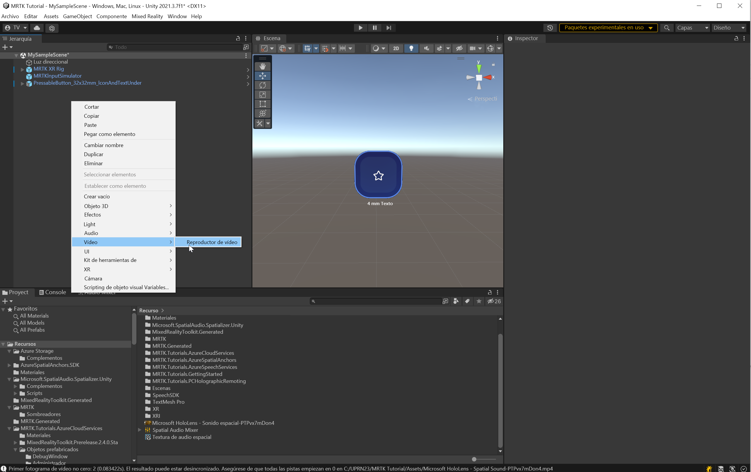 Screenshot of adding a Video Player.