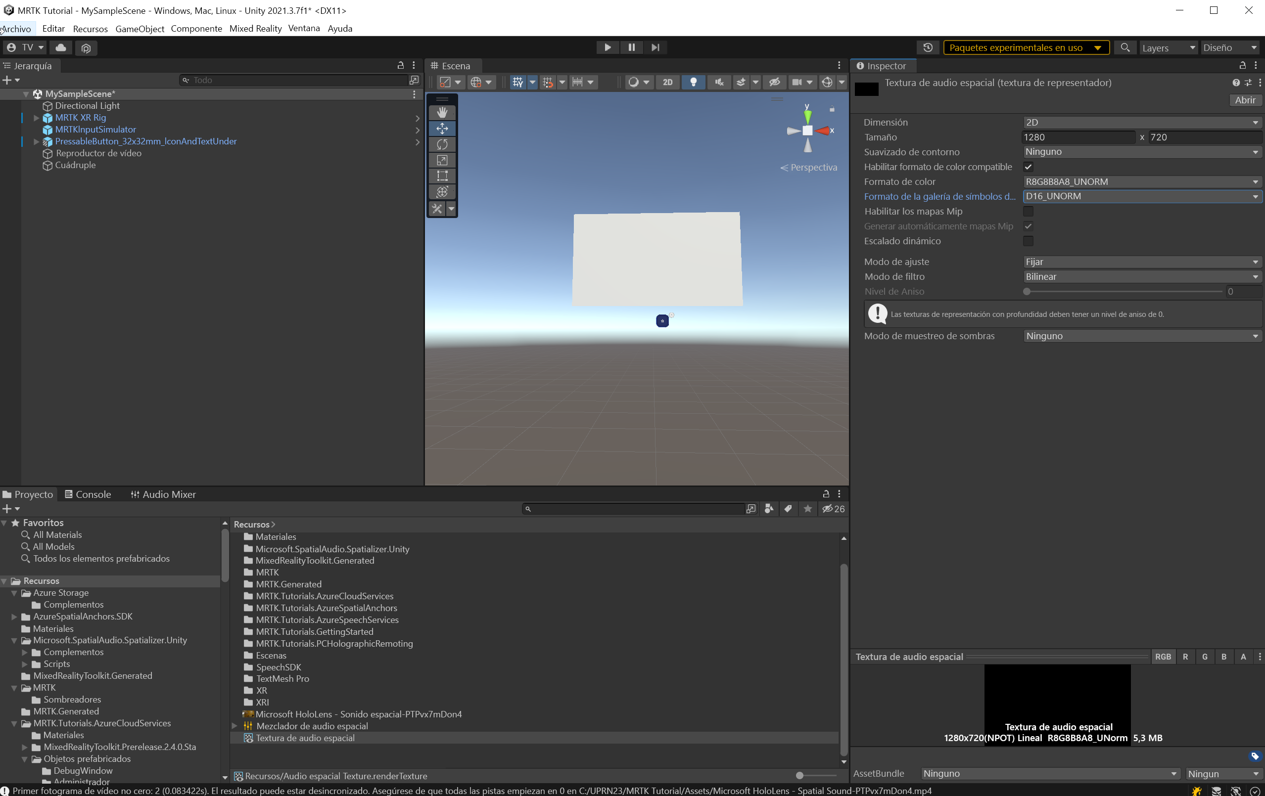 Screenshot of Render Texture properties.