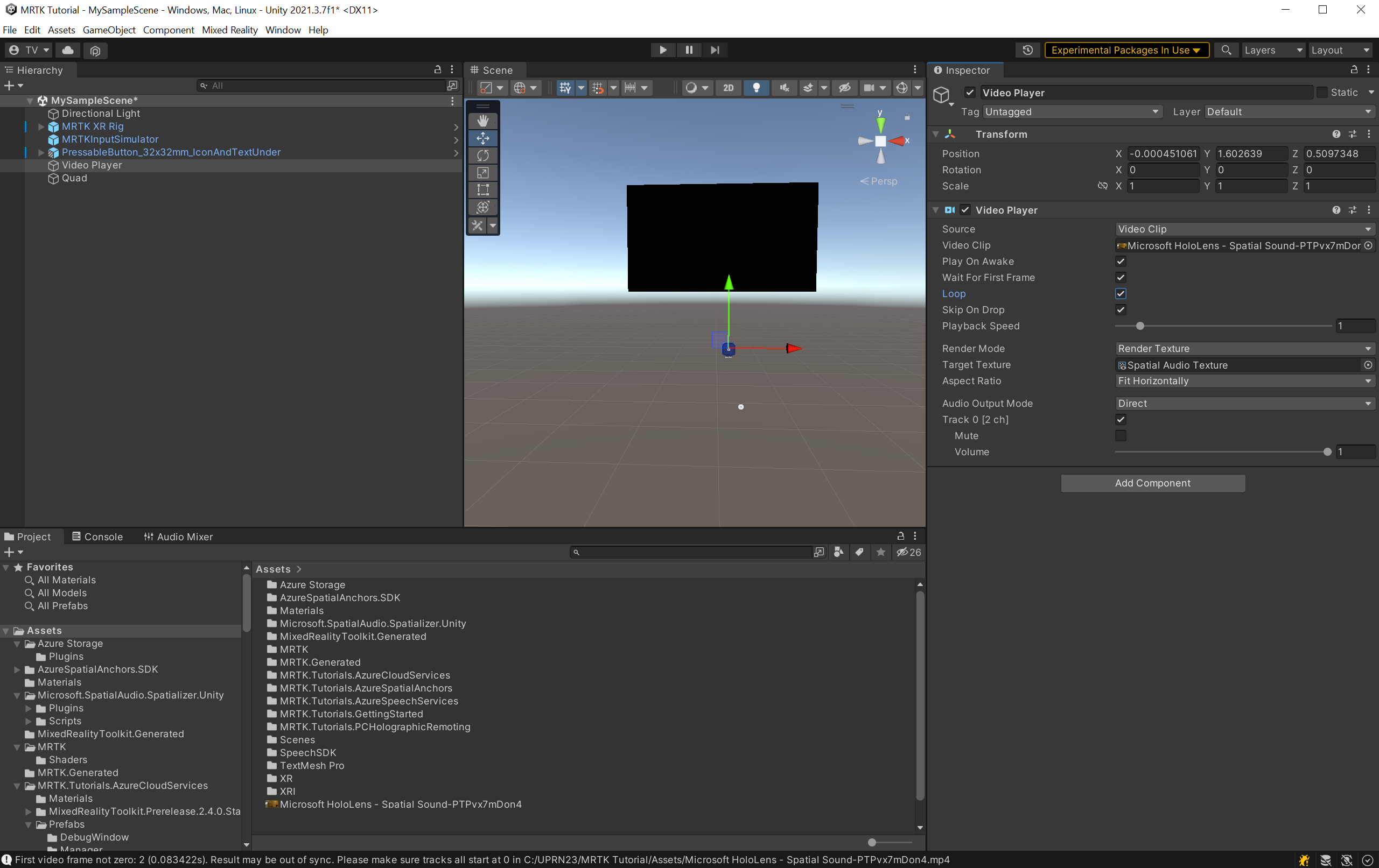 Screenshot of Video player properties.