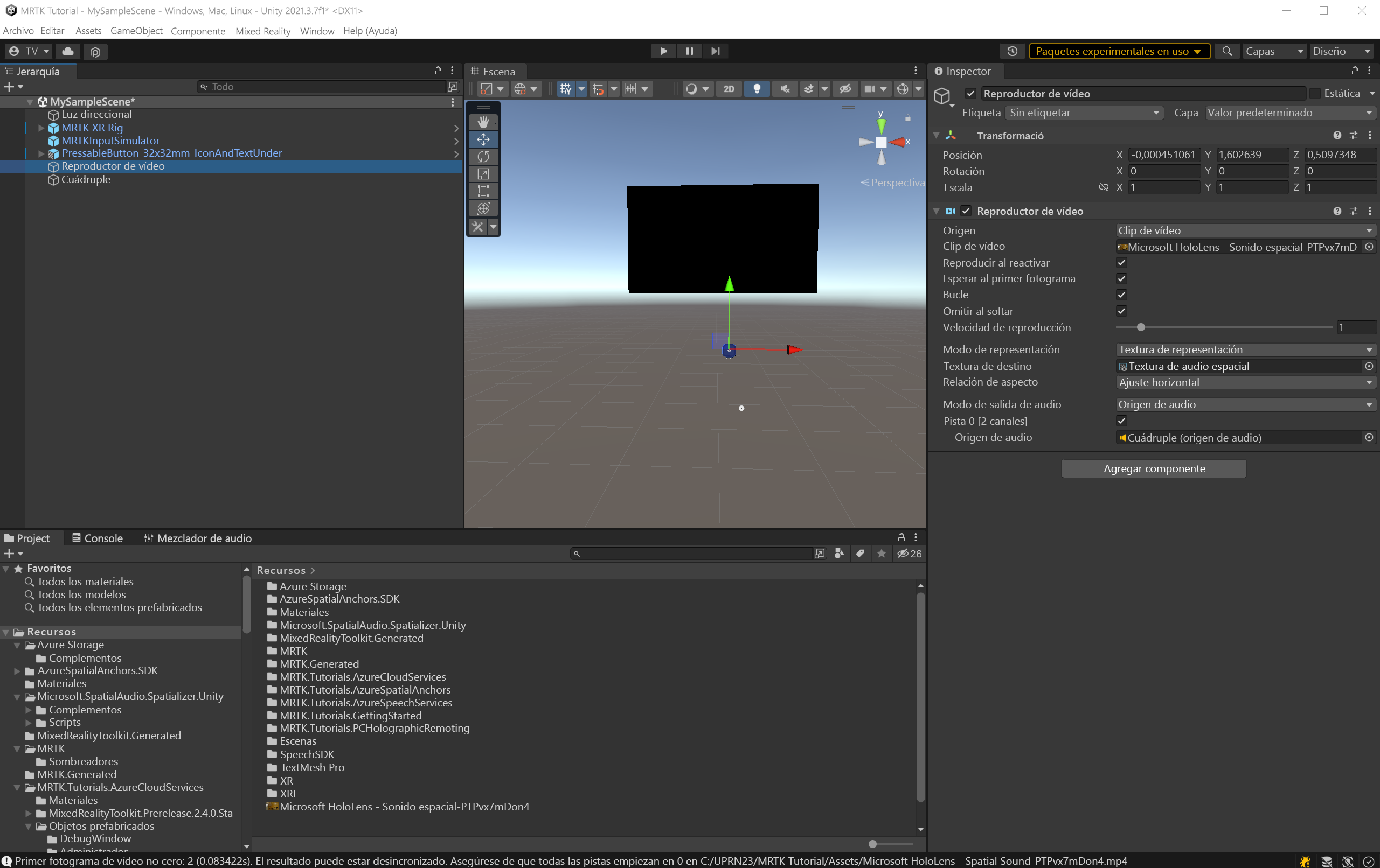 Screenshot of setting the Video player audio source.