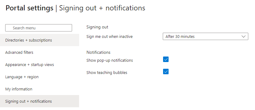 Captura de pantalla del panel de configuración de Azure Portal.