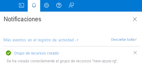 Captura de pantalla de la ventana de notificaciones en el menú de sistema global en Azure Portal.