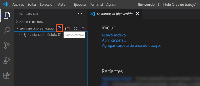 Screenshot of the Visual Studio Code Explorer pane, with the New File icon highlighted.