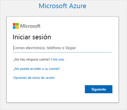Captura de pantalla en la que se muestra la página de inicio de sesión de Azure.