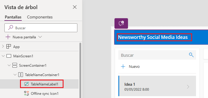 Captura de pantalla de la etiqueta del encabezado