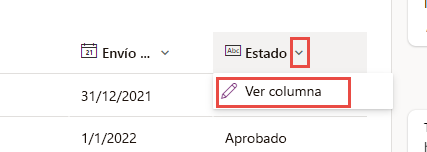 Captura de pantalla con la opción Ver columna