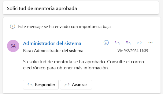 Captura de pantalla con el correo electrónico aprobado