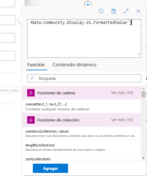 Captura de pantalla con el cuadro de diálogo Insertar expresión