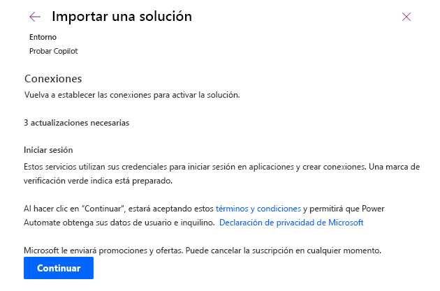 Captura de pantalla que muestra el cuadro de diálogo Importar una solución