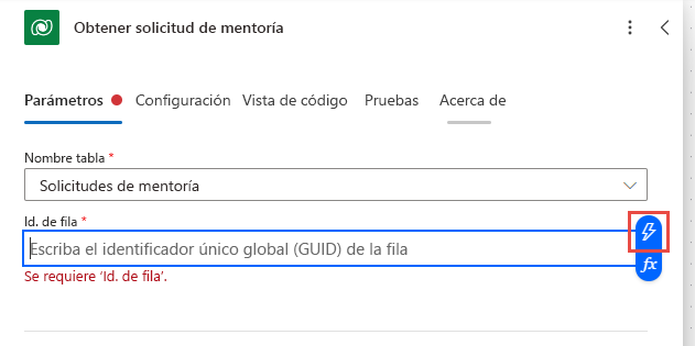Captura de pantalla con el icono Introducir los datos del paso anterior