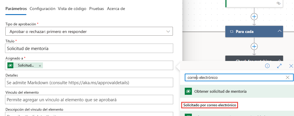 Captura de pantalla con el valor de Requested By Email