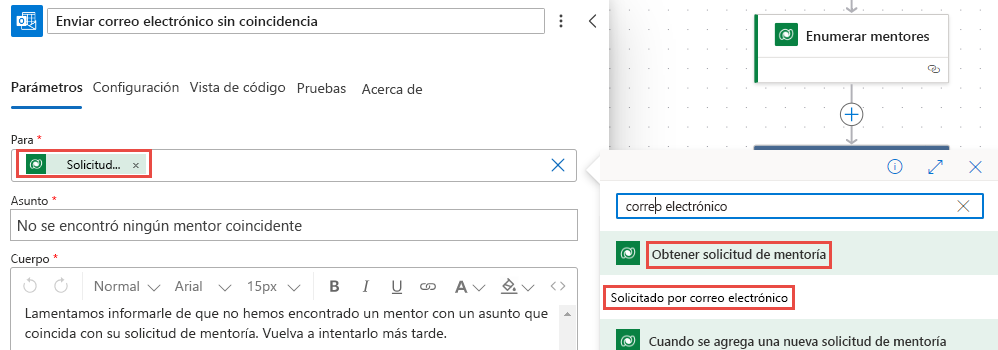Captura de pantalla con el valor del campo A