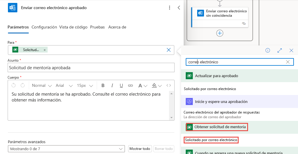 Captura de pantalla con el valor del campo A