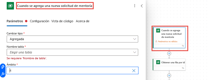 Captura de pantalla con el desencadenador del flujo