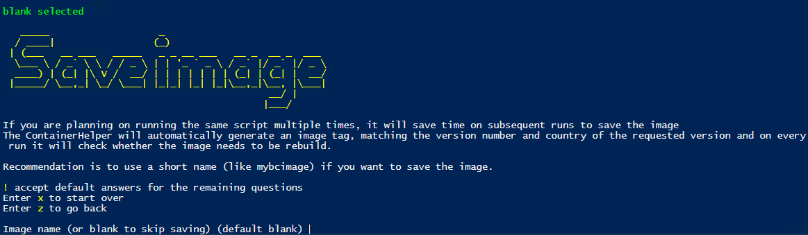 Captura de pantalla del asistente de BCContainerHelper: guardar imagen.