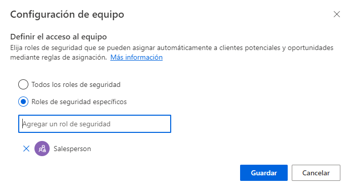Captura de pantalla del cuadro de diálogo Configuración de equipo, con Definir el acceso al equipo