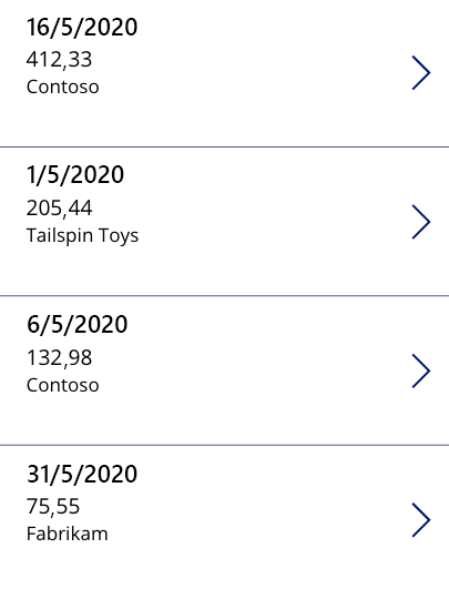 Captura de pantalla de galería con una lista de registros de facturas fácil de usar
