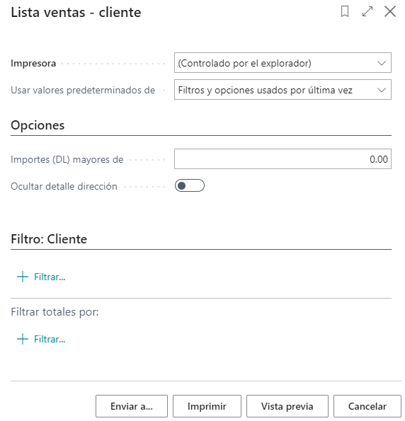 Captura de pantalla de la vista detallada de Imprimir informe
