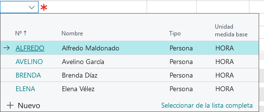 Ejemplo de captura de pantalla de los grupos de campos utilizados en el menú desplegable.