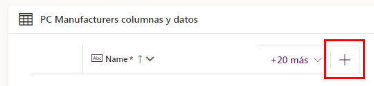 Captura de pantalla del botón de nueva columna