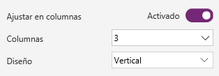 Captura de pantalla del control de diseño de Ajustar en columnas.