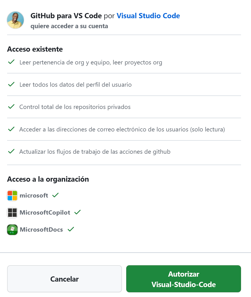 Captura de pantalla del panel de autenticación.