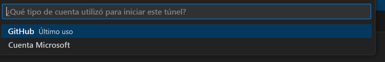 Captura de pantalla del mensaje que pide que seleccione la cuenta usada para iniciar el túnel.