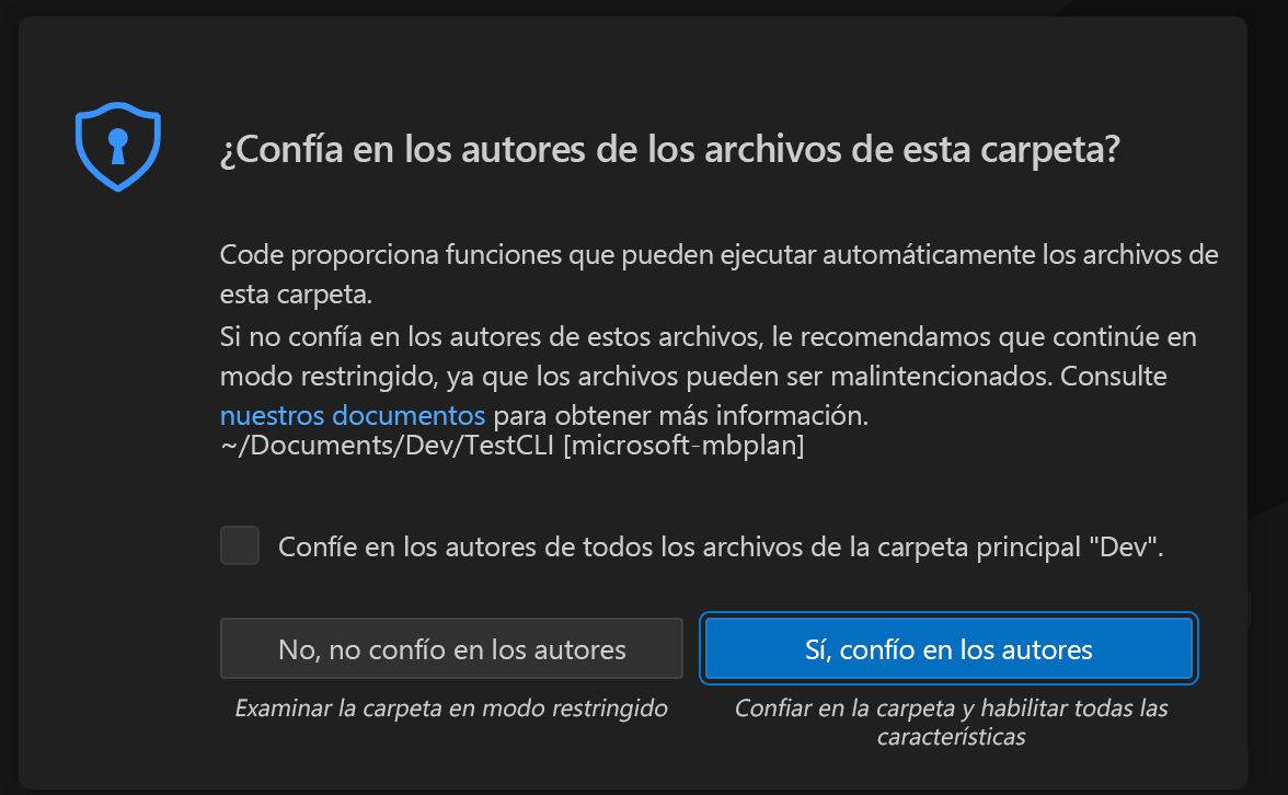 Captura de pantalla del mensaje Sí, confío en los autores.
