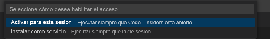 Captura de pantalla del mensaje Activar para esta sesión.
