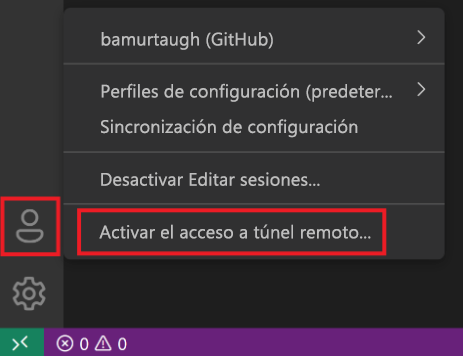 Captura de pantalla de Activar el acceso remoto al túnel.