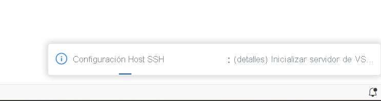 Captura de pantalla que muestra la notificación Inicializar visual Studio Code Server al conectarse al host SSH.