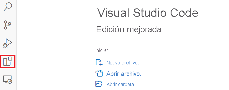 Recorte de pantalla del icono de vista de extensión en la barra de actividad de VS Code.