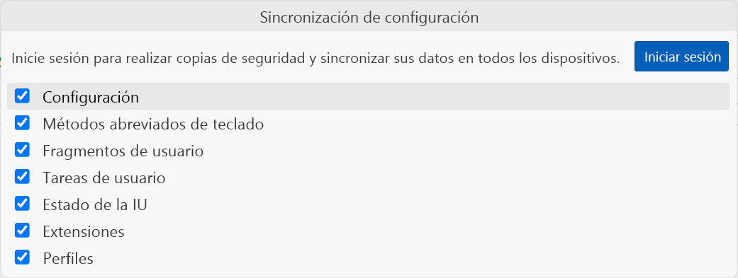 Recorte de pantalla de la interfaz de inicio de sesión de Sincronización de configuración en Visual Studio Code.
