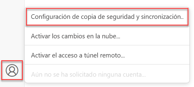 Captura de pantalla del comando de menú Copia de seguridad y configuración de sincronización en Visual Studio Code.