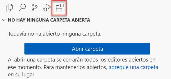 Captura de pantalla del icono extensión de la barra de actividades en Visual Studio Code.